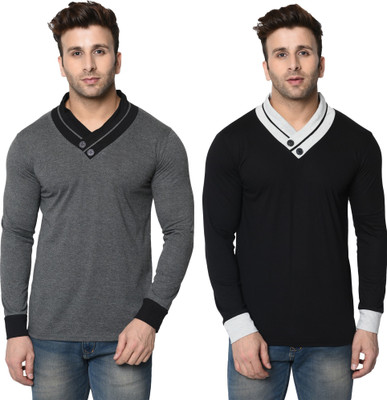 Adorbs Trend Colorblock Men Shawl Neck Black, Grey T-Shirt