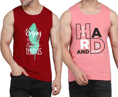 WOOSTRO Graphic Print Men Scoop Neck Maroon, Pink T-Shirt