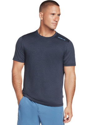 Skechers Self Design Men Polo Neck Blue T-Shirt