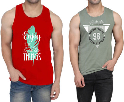 WOOSTRO Printed Men Scoop Neck Red, Light Green T-Shirt