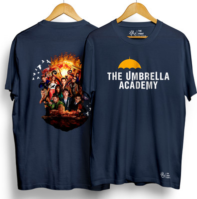 THE PRINT PLATTER Graphic Print Men Round Neck Navy Blue T-Shirt