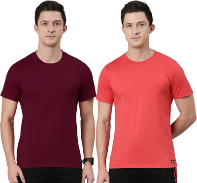 RUPA JON Solid Men Crew Neck Maroon, Red T-Shirt