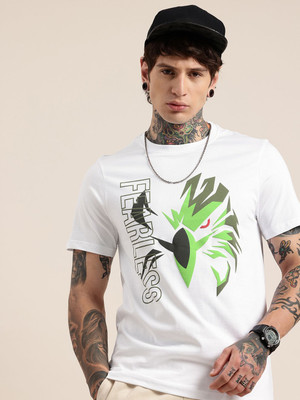 HERE&NOW Printed Men Round Neck White T-Shirt