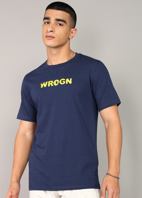 WROGN Solid Men Round Neck Blue T-Shirt