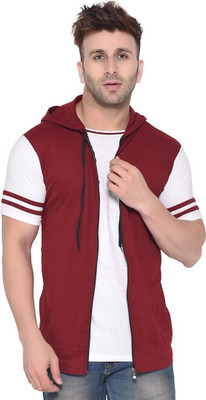 Trendfull Colorblock Men Hooded Neck Maroon T-Shirt