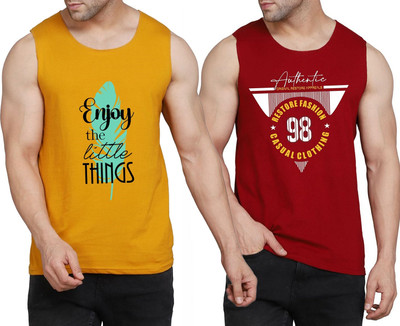 WOOSTRO Printed Men Scoop Neck Yellow, White, Maroon T-Shirt