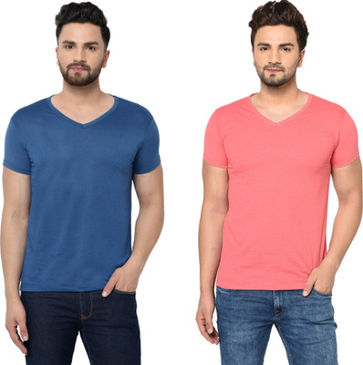 Adorbs Trend Solid Men V Neck White T-Shirt