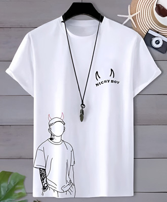 TDFASHIONS Printed Men Round Neck White T-Shirt