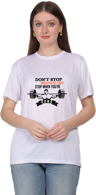 Atharva Trends Printed Women Round Neck White T-Shirt