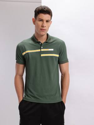HRX by Hrithik Roshan Striped Men Polo Neck Dark Green T-Shirt