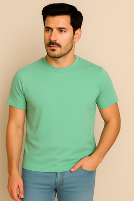 Belive in Yourself Solid Men Round Neck Light Green T-Shirt