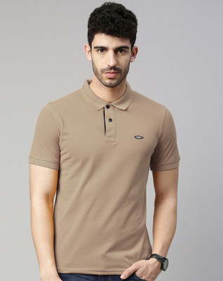 METRONAUT Solid Men Polo Neck Beige T-Shirt
