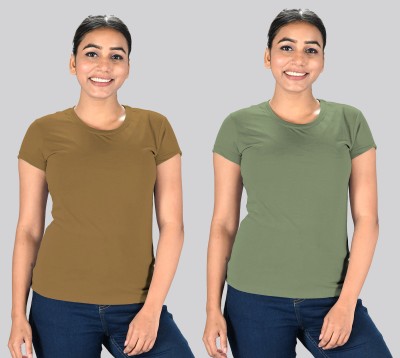 Lux Nitro Solid Women Round Neck Multicolor T-Shirt