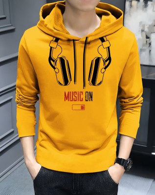 MOWA Printed Men Hooded Neck Yellow T-Shirt