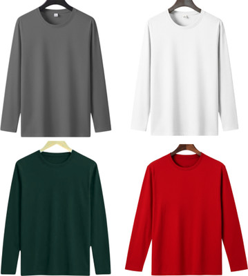 P collection Solid Men Round Neck Red, Grey, Dark Green, White T-Shirt