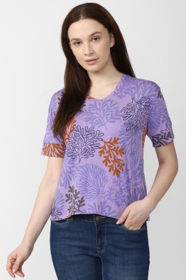 Van Heusen Woman Solid Women Boat Neck Purple T-Shirt