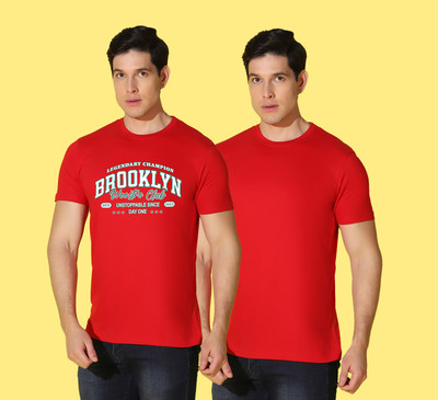 WOOSTRO Printed Men Round Neck Red T-Shirt