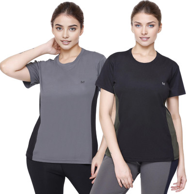White Moon Solid Women Round Neck Multicolor T-Shirt