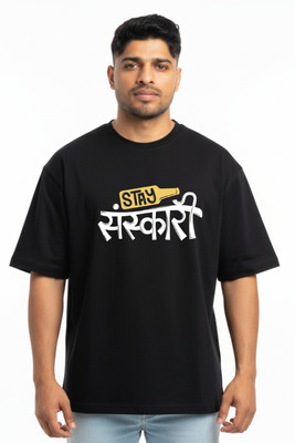 TRANZMOG Printed, Graphic Print, Typography Men Round Neck Black T-Shirt