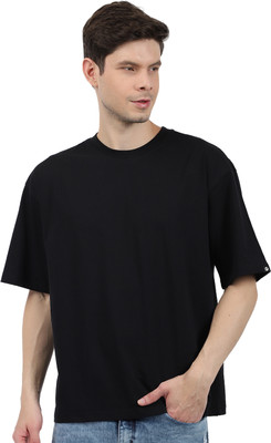 Pronk Solid Men Round Neck Black T-Shirt