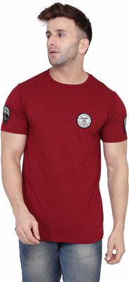 GEUM Printed Men Round Neck Maroon T-Shirt
