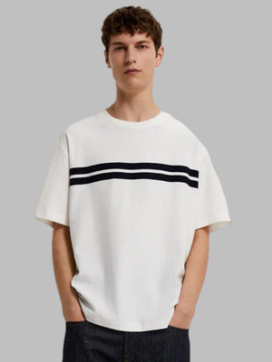 Styvibe Striped Men Round Neck White T-Shirt