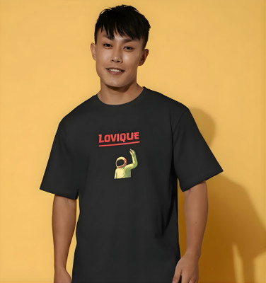 Lovique Printed Men Round Neck Black T-Shirt