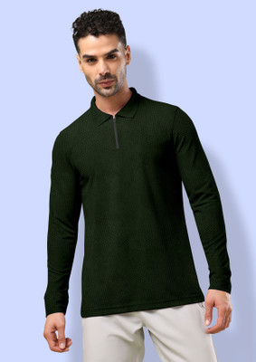 FTX Solid Men Polo Neck Green T-Shirt
