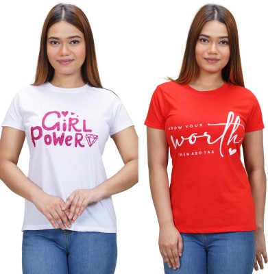 Padmakshi Printed Women Round Neck Red, White T-Shirt