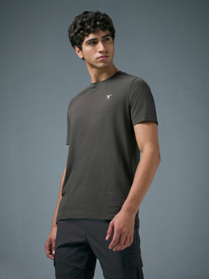 TECHNOSPORT Solid Men Crew Neck Dark Green T-Shirt