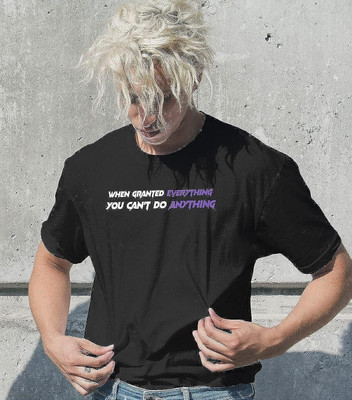 ON TREND Printed, Typography Men Round Neck Black T-Shirt