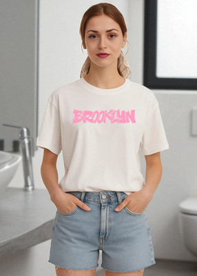 Elvia Printed Women Round Neck White T-Shirt