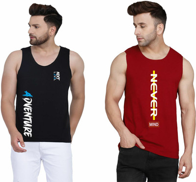 TEEFOX Typography Men Round Neck Black, Maroon T-Shirt