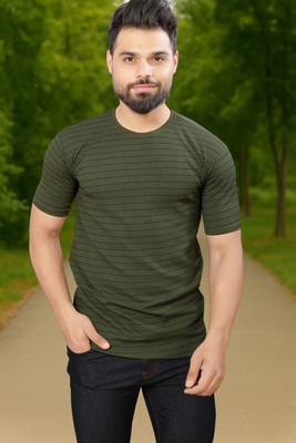 METRONAUT Striped Men Round Neck Dark Green T-Shirt