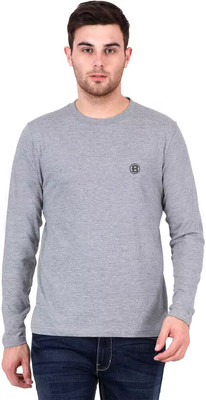 Bumchums Solid Men Round Neck Grey T-Shirt
