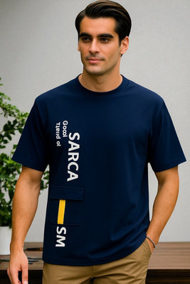 FAOES Printed Men Round Neck Navy Blue T-Shirt