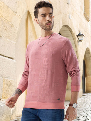 Status Quo Self Design Men Round Neck Pink T-Shirt