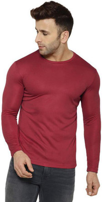 UDI n ADI Solid Men Round Neck Maroon T-Shirt