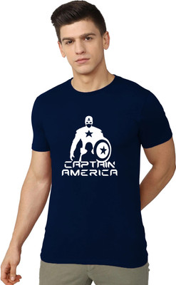 OrrganicChics Superhero Men Round Neck Navy Blue T-Shirt