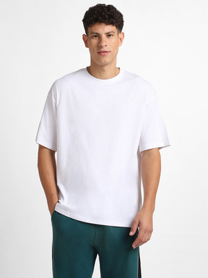 NOBERO Solid Men Crew Neck White T-Shirt