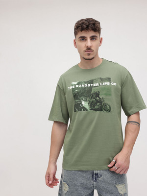 Roadster Printed Men Round Neck Green T-Shirt