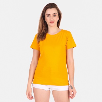 Lifestyle Banalo Solid Women Round Neck Yellow T-Shirt