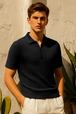 FTX Solid Men Polo Neck Black T-Shirt