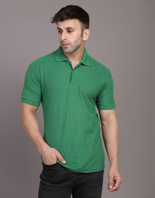 INKKR Solid Men Polo Neck Green T-Shirt