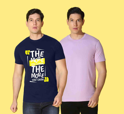 WOOSTRO Printed Men Round Neck Blue, Pink T-Shirt