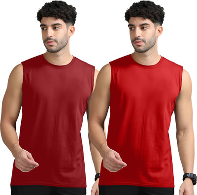 Jangoboy Solid Men Round Neck Maroon, Red T-Shirt