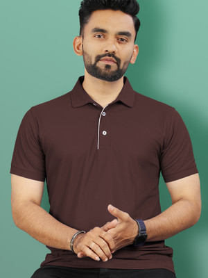 VeBNoR Solid Men Polo Neck Brown T-Shirt