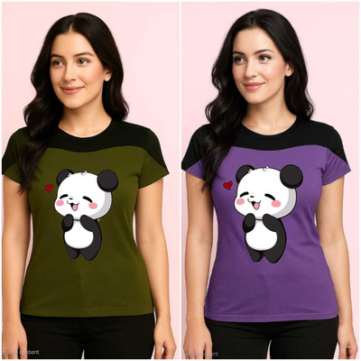Naagar Graphic Print, Self Design, Cartoon Women Round Neck Multicolor T-Shirt