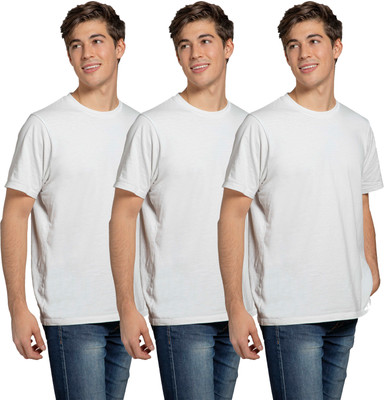 OZIO Solid Men Round Neck White T-Shirt