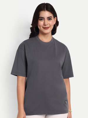 TOXA Solid Women Round Neck Grey T-Shirt
